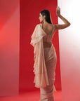 Blush Pink Printed Saree with Elegant Padded Blouse and Back Cutout