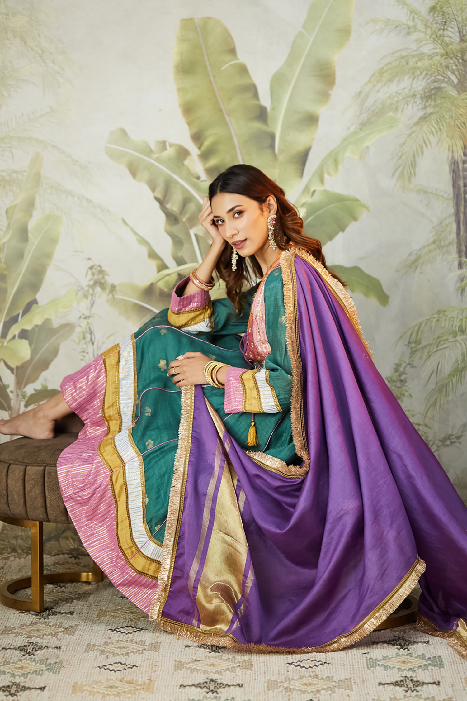 Embroidred Kurta With Overley Jacket - Emrald Green