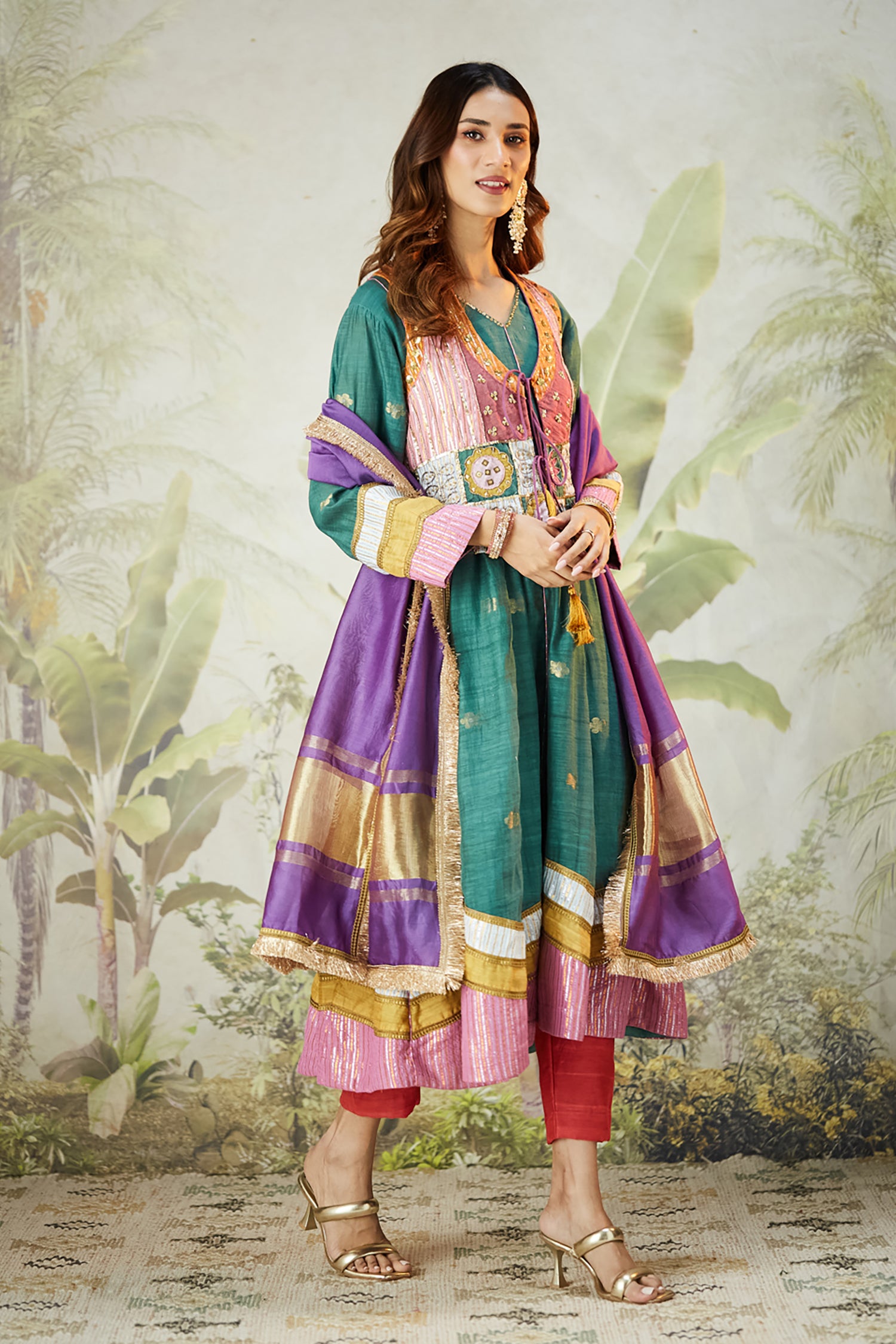 Embroidred Kurta With Overley Jacket - Emrald Green