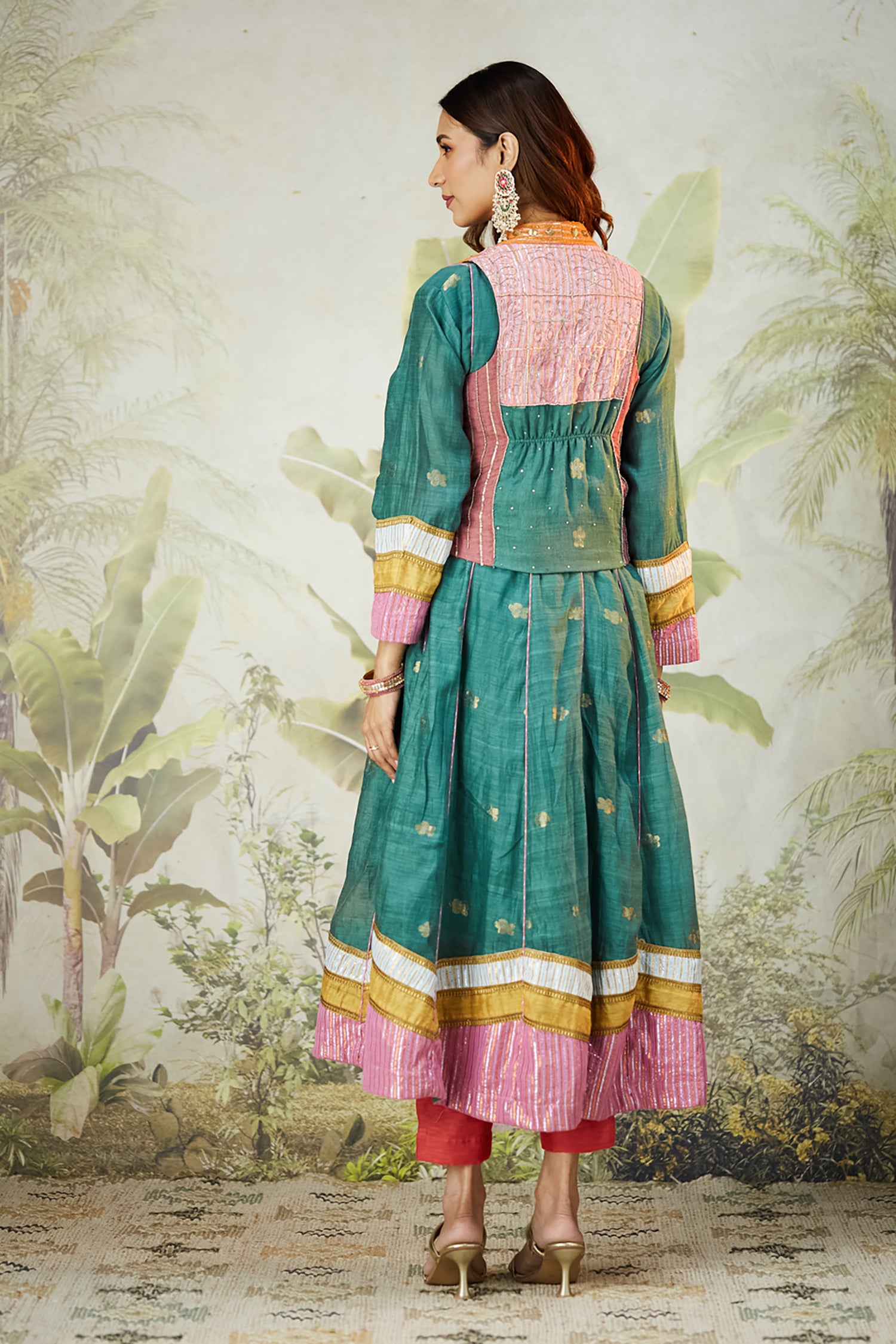 Embroidred Kurta With Overley Jacket - Emrald Green