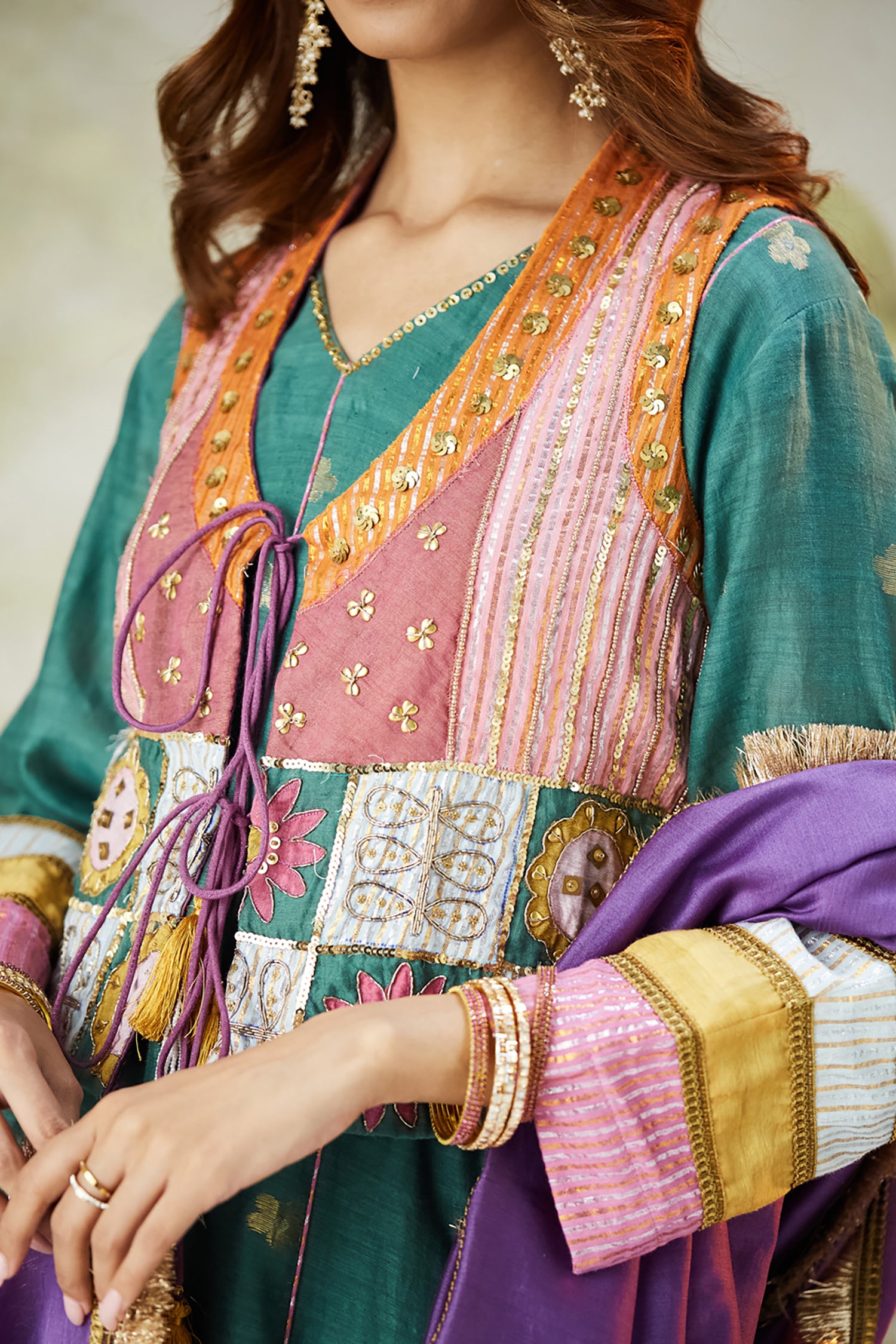 Embroidred Kurta With Overley Jacket - Emrald Green