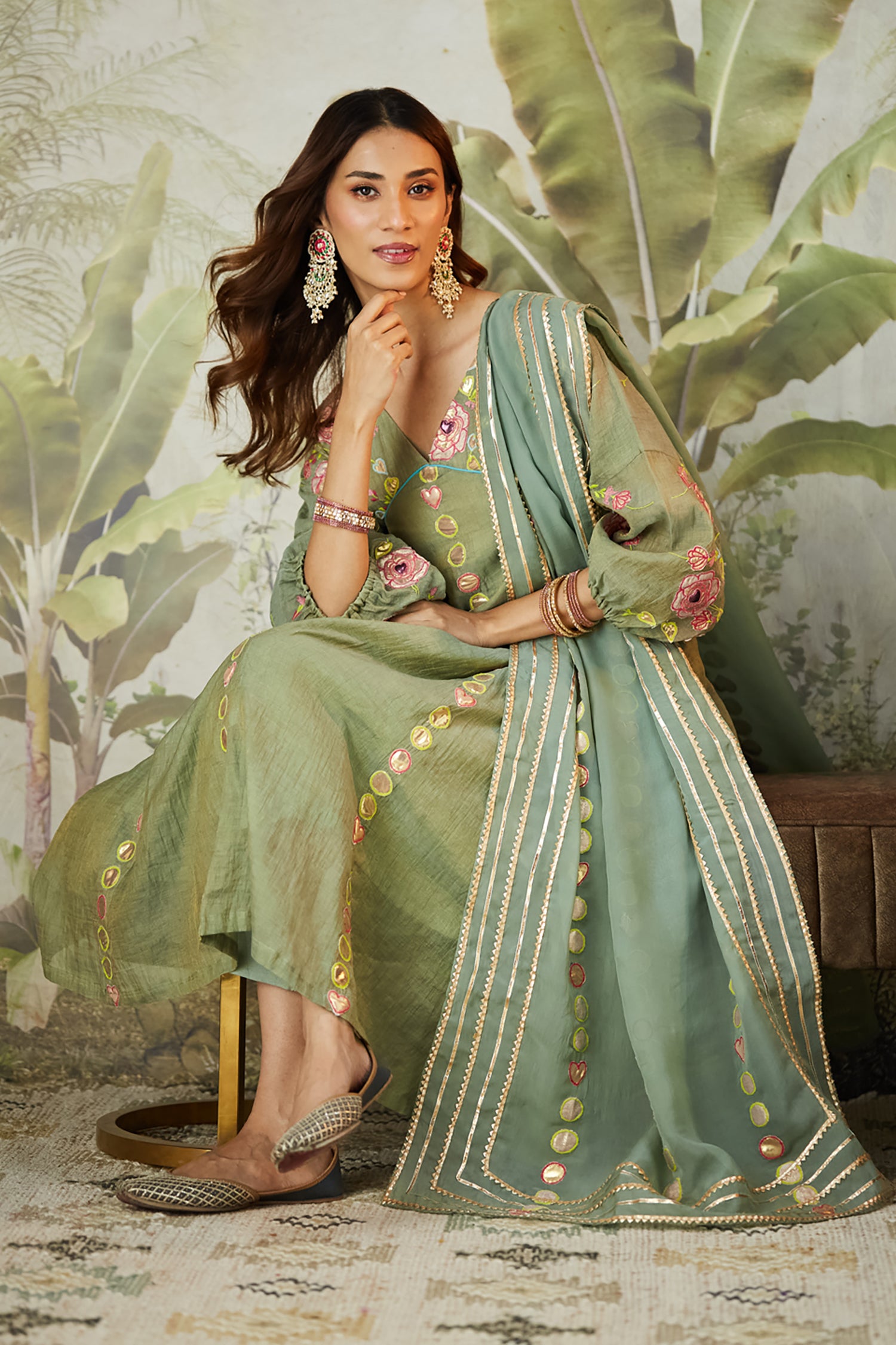 Lachka Gota &amp; Patch Work Kurta Set - Green