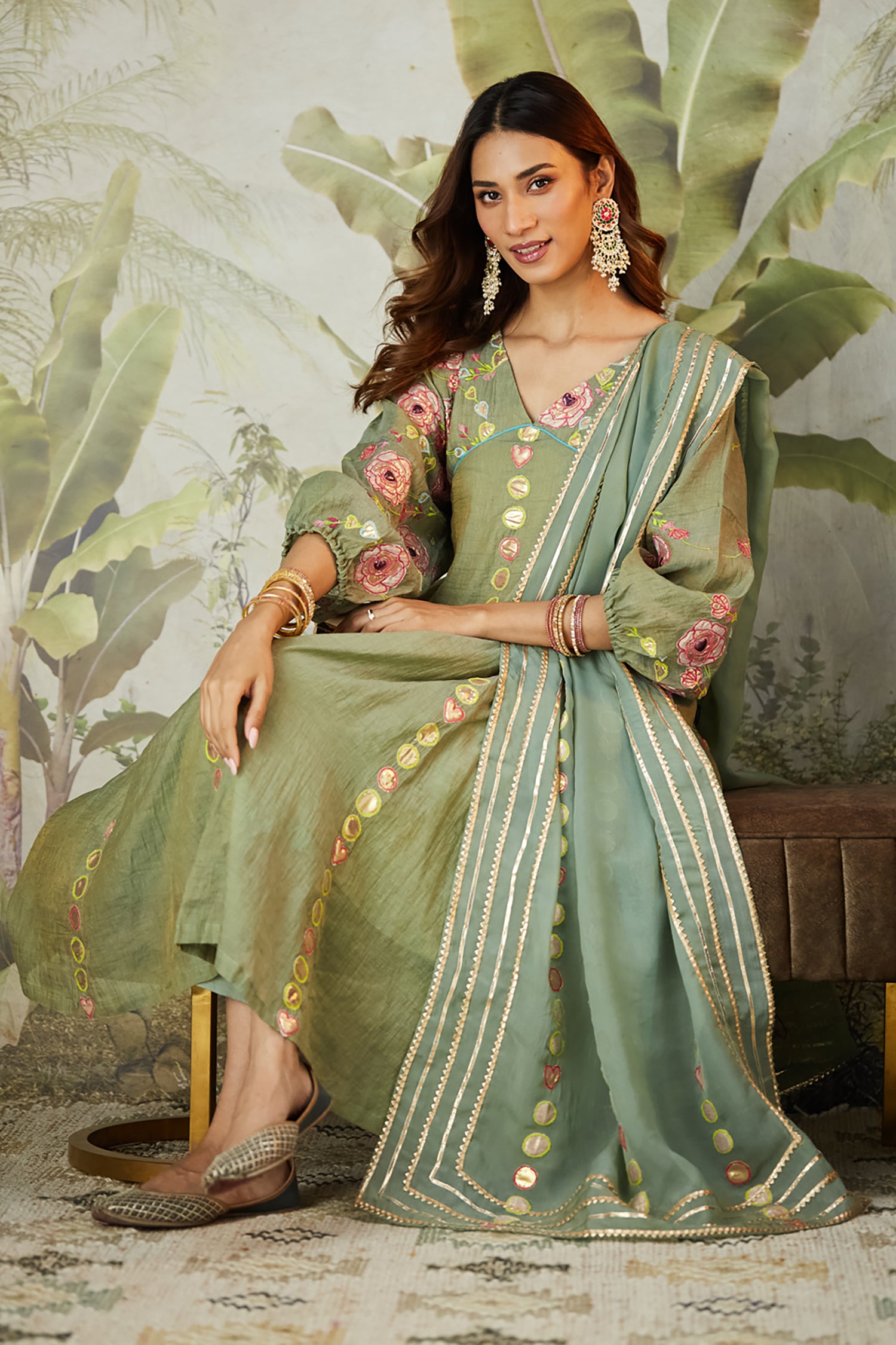 Lachka Gota &amp; Patch Work Kurta Set - Green