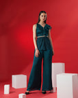 Mint Green Ruffle Drape Skirt Set - Satin
