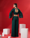 Mint Green Ruffle Drape Skirt Set with Crop Top - Satin