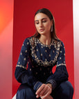 Embroidered Sequin Crop Top and Flared Pants Fusion Set