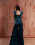 Embroidered Crop Top and Flared Pants Fusion Set in Wine
