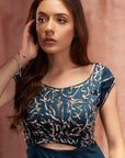 Embroidered Crop Top and Flared Pants Fusion Set in Wine