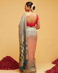 Traditional Blue and Peach Georgette Bandhani Saree