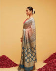 Traditional Blue and Peach Georgette Bandhani Saree