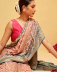 Traditional Blue and Peach Georgette Bandhani Saree