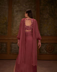 Drape Skirt Set with Ruffle Dupatta - Purple