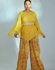 Crop Top and Flared Pants Fusion Set with Sequin Embroidery - Organza