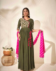 Intricately Sequin Embroidered Georgette Green Ombre Anarkali Set