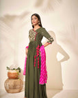Intricately Sequin Embroidered Georgette Green Ombre Anarkali Set