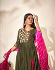 Intricately Sequin Embroidered Georgette Green Ombre Anarkali Set