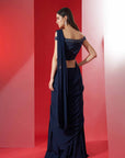 Blush Pink Printed Saree with Elegant Padded Blouse - Blue