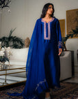 Khushboo & Pankaj Royal Blue Embellished Kurta Set with Sheer Dupatta