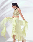 Wine Sequin Embroidered Crop Top and Flared Pants Fusion Set