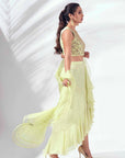 Wine Sequin Embroidered Crop Top and Flared Pants Fusion Set