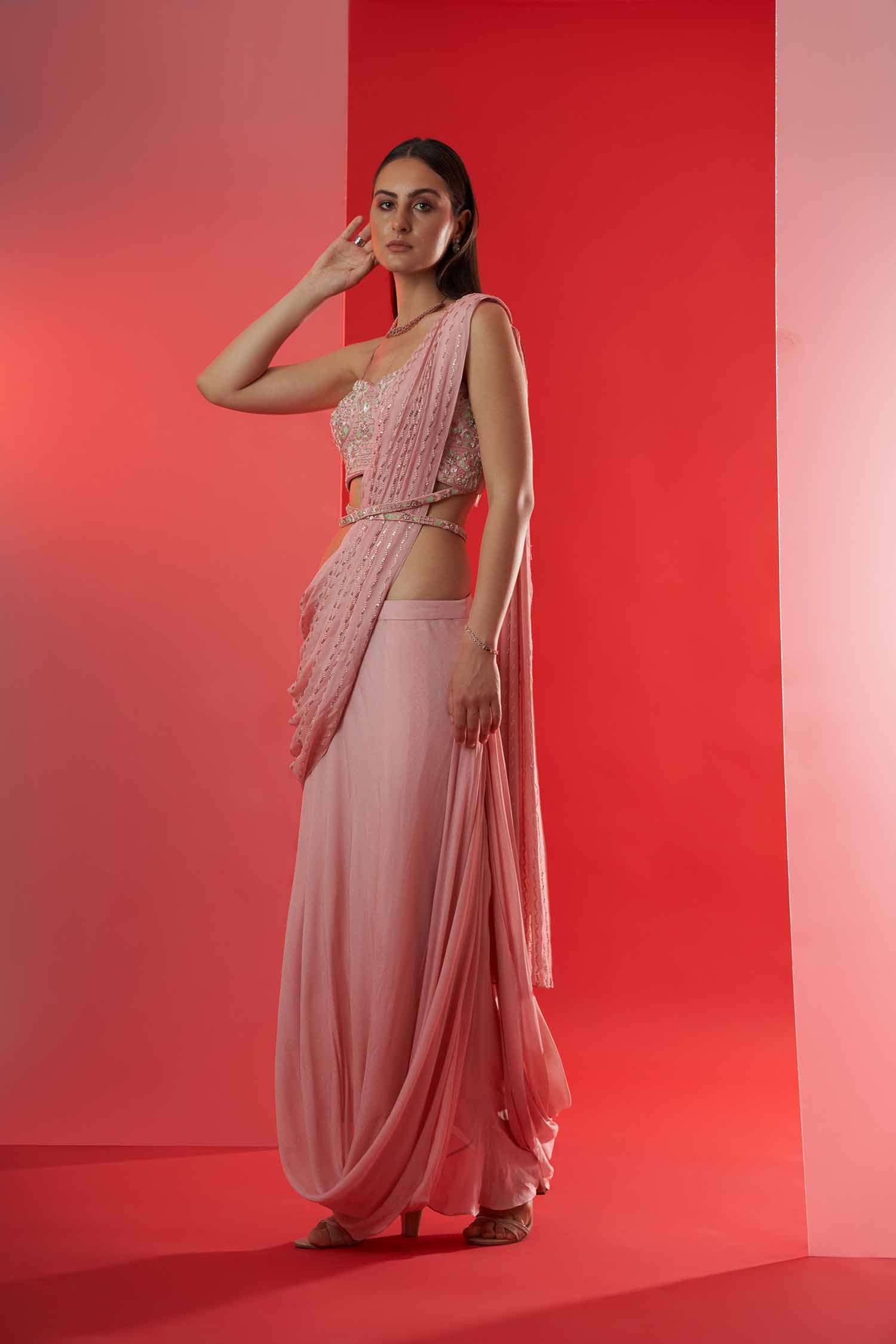 Blush Pink Printed Saree with Elegant Blouse