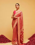 Traditional Red Georgette Bandhani Banarasee Saree