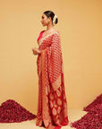Traditional Red Georgette Bandhani Banarasee Saree