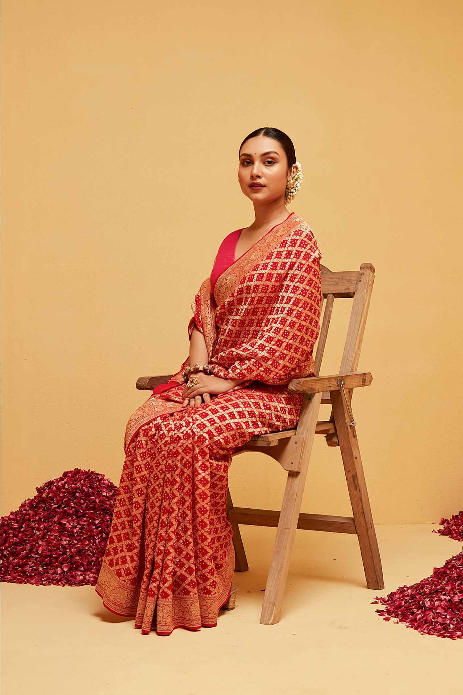 Traditional Red Georgette Bandhani Banarasee Saree