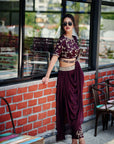 Mint Green Drape Skirt Set with Ruffle Dupatta and Crop Top - Satin