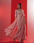 Blush Pink Printed Saree with Elegant Padded Blouse