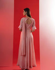 Blush Pink Printed Saree with Elegant Padded Blouse