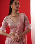 Blush Pink Printed Saree with Elegant Padded Blouse