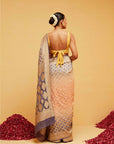 Lavender and Peach Georgette Bandhani Banarasee Saree