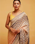 Lavender and Peach Georgette Bandhani Banarasee Saree