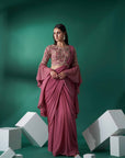 Intricately Hand Embroidered Pre Draped Saree