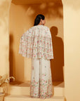 Wine Crop Top and Flared Pants Fusion Set with Sequin Embroidery - Georgette Crepe