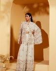 Wine Crop Top and Flared Pants Fusion Set with Sequin Embroidery - Georgette Crepe