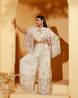 Wine Crop Top and Flared Pants Fusion Set with Sequin Embroidery - Georgette Crepe