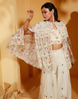 Wine Crop Top and Flared Pants Fusion Set with Sequin Embroidery - Georgette Crepe