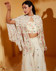 Wine Crop Top and Flared Pants Fusion Set with Sequin Embroidery - Georgette Crepe