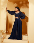Wine Crop Top and Flared Pants Fusion Set with Sequin Embroidery - Chanderi