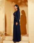 Wine Crop Top and Flared Pants Fusion Set with Sequin Embroidery - Chanderi