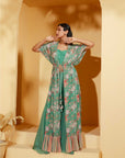 Crepe and Organza Mint Green Drape Skirt Set