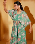Crepe and Organza Mint Green Drape Skirt Set