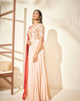 Intricately Sequin Embroidered Beige Ombre Anarkali Dress