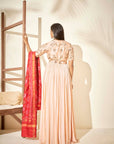 Intricately Sequin Embroidered Beige Ombre Anarkali Dress