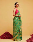 Traditional Georgette Banarasee Bandhani Saree in Green
