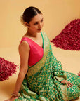Traditional Georgette Banarasee Bandhani Saree in Green