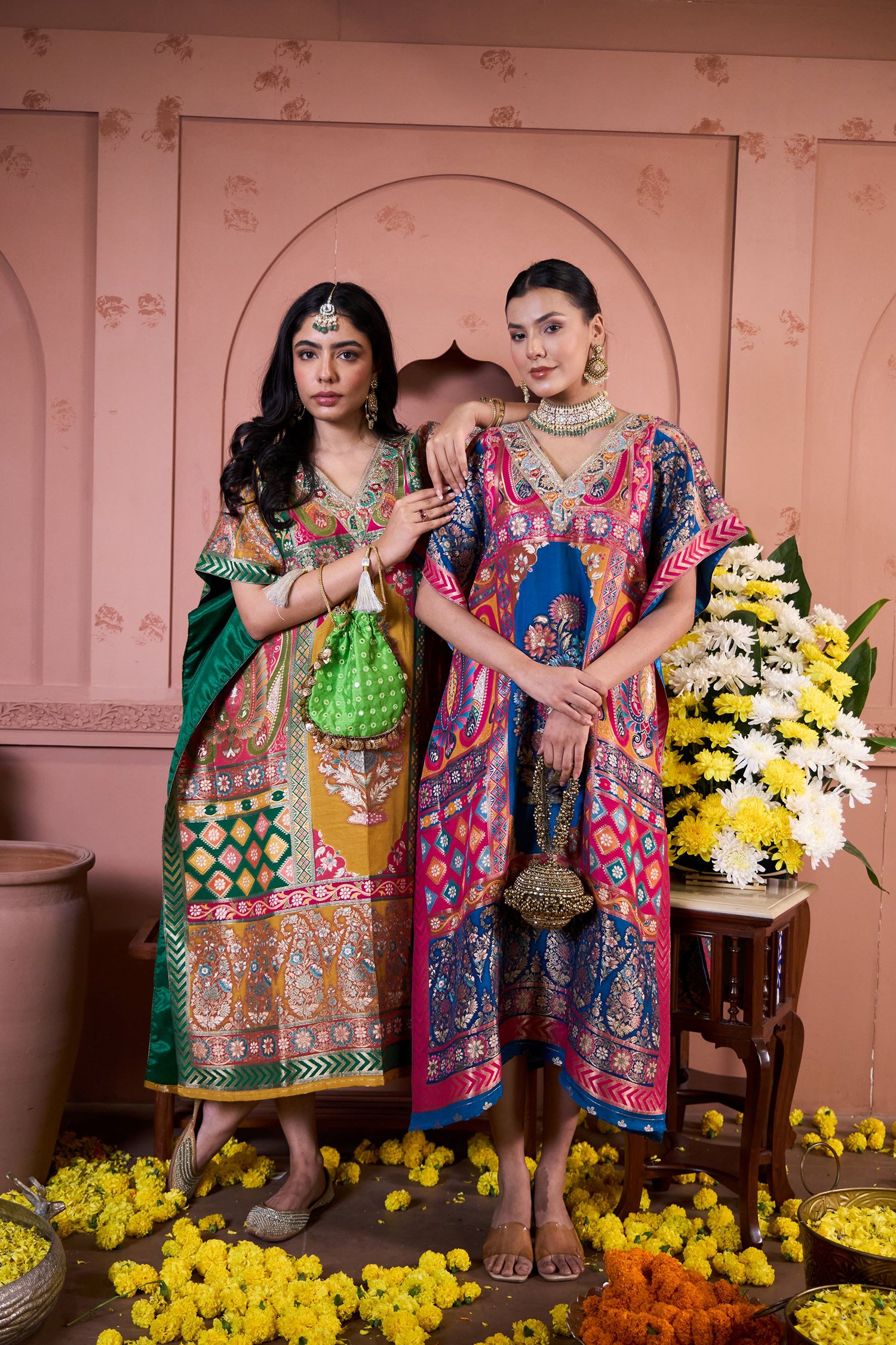 Banarasi Begum Embroidered Kaftan- Blue