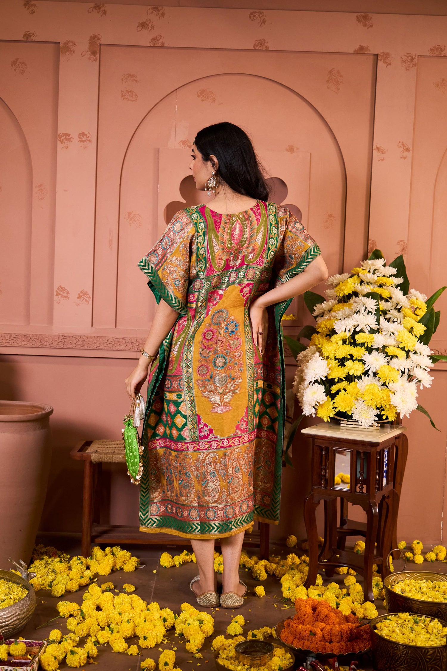 Banarasi Begum Embroidered Kaftan- Yellow